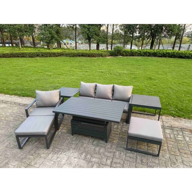 Fimous Aluminum 7-Piece 6-Seater Conversational Set with Lifting Table in Dark Grey - image 1