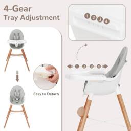 Costway Wooden Toddler Dining Chair Highchair With 5 Point Harness in Grey - thumbnail 6
