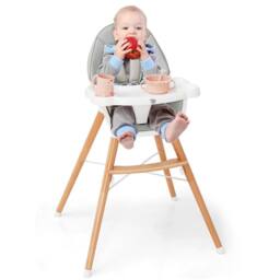 Costway Wooden Toddler Dining Chair Highchair With 5 Point Harness in Grey