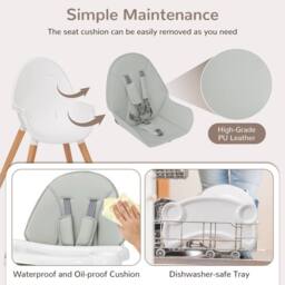 Costway Wooden Toddler Dining Chair Highchair With 5 Point Harness in Grey - thumbnail 7