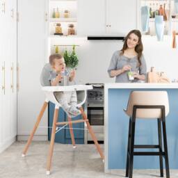 Costway Wooden Toddler Dining Chair Highchair With 5 Point Harness in Grey - thumbnail 4