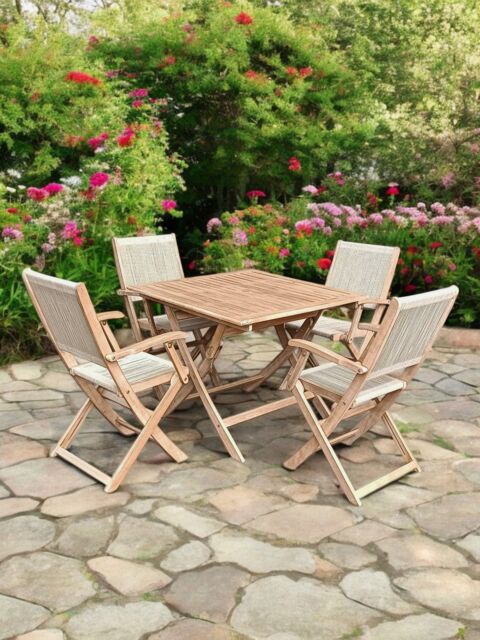 Royalcraft LONDON 90cm Square Folding Set with 4 London Rope Folding Armchairs in Natural - image 1