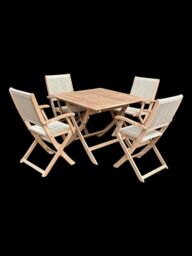 Royalcraft LONDON 90cm Square Folding Set with 4 London Rope Folding Armchairs in Natural - thumbnail 2