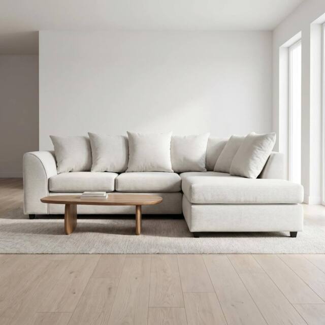 Abakus Direct Harriet Relaxed Linen Right Facing Corner Sofa with Chaise & Cushions in Cream - image 1