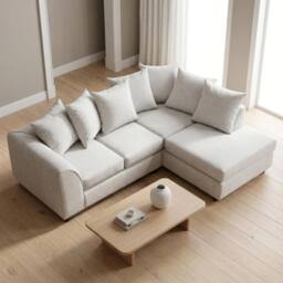 Abakus Direct Harriet Relaxed Linen Right Facing Corner Sofa with Chaise & Cushions in Cream - thumbnail 7