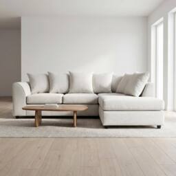 Abakus Direct Harriet Relaxed Linen Right Facing Corner Sofa with Chaise & Cushions in Cream - thumbnail 1