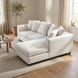 Abakus Direct Harriet Relaxed Linen Right Facing Corner Sofa with Chaise & Cushions in Cream - thumbnail 3