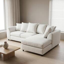 Abakus Direct Harriet Relaxed Linen Right Facing Corner Sofa with Chaise & Cushions in Cream - thumbnail 4