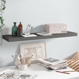Berkfield Home Durable Floating Wall Shelf High Gloss Grey 90x23.5x3.8 cm MDF - thumbnail 2
