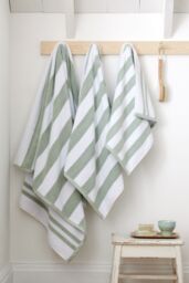 Bianca 'Reversible Stripe' Cotton Jacquard Hand Towel in Green - thumbnail 4