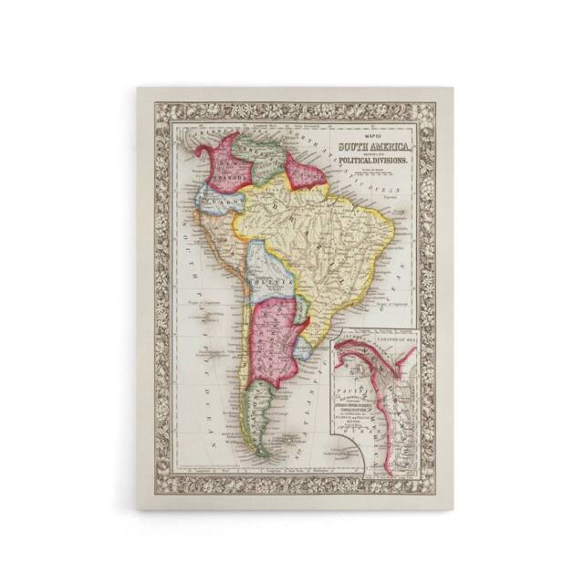 "Artery8 South America Political Divisions Map Mitchell Canvas Wall Art Print - Size: W12"" x H16""" - image 1