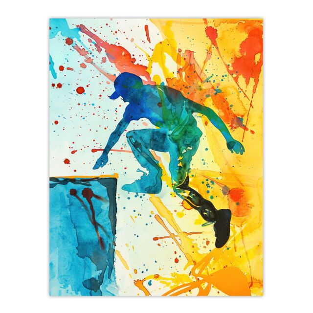 "Artery8 Parkour Jump Urban Sport Colourful Paint Splat Wall Art Print - Size: W12"" x H16""" - image 1