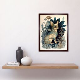 "Artery8 Wall Art Print Chihuahua Dog With Floral Pattern Fur Coat Modern Portrait in Flower Field Art Framed in Brown - Size: W12"" x H16""" - thumbnail 2