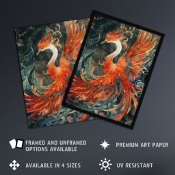 "Artery8 Wall Art Print Phoenix Bird & Smoke Clouds Stylised Painting Art Framed Poster in Black - Size: W12"" x H16""" - thumbnail 2
