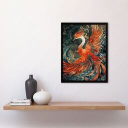 "Artery8 Wall Art Print Phoenix Bird & Smoke Clouds Stylised Painting Art Framed Poster in Black - Size: W12"" x H16""" - thumbnail 4