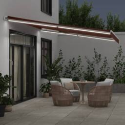 Berkfield Home Manual Retractable Awning with LED Brown 400x350 cm - thumbnail 3