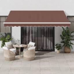 Berkfield Home Manual Retractable Awning with LED Brown 400x350 cm