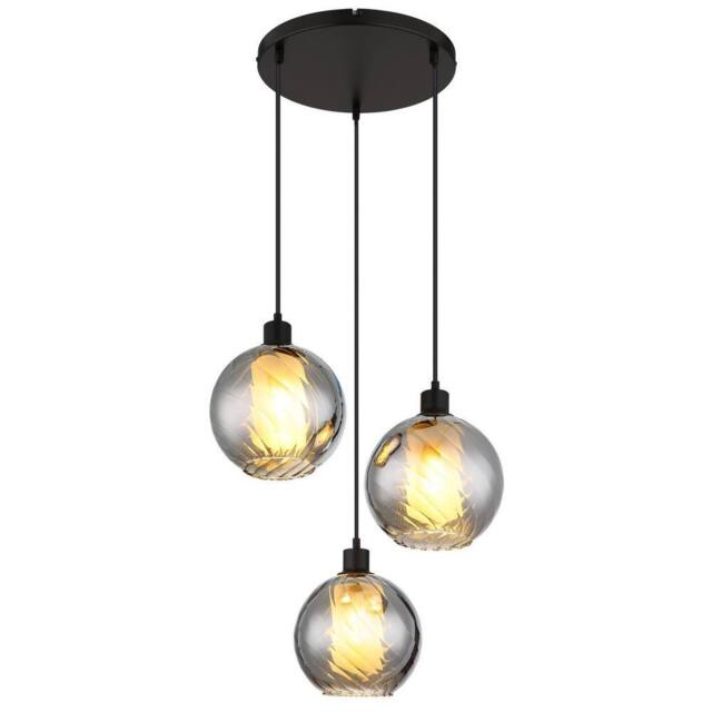 Netlighting Ulf Cluster Pendant Matt Black Ball Smoke Glass Shade 3x E27 - image 1