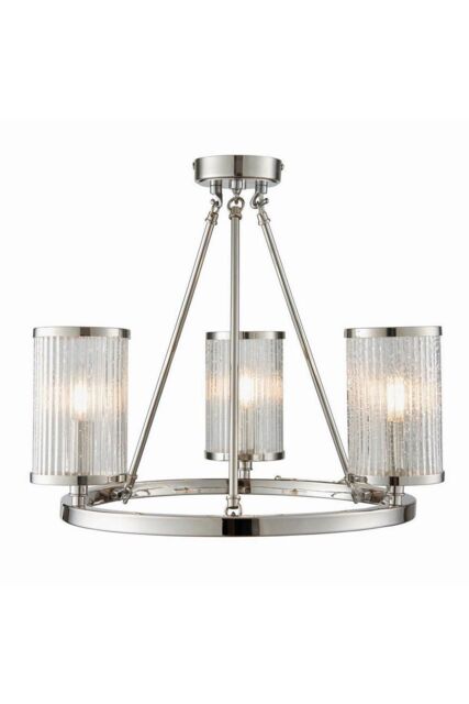 Netlighting Easton 3 Light Semi flush Bright Nickel Ribbed Glass With Bubbles E14 in Grey - image 1