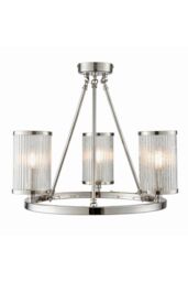 Netlighting Easton 3 Light Semi flush Bright Nickel Ribbed Glass With Bubbles E14 in Grey - thumbnail 1