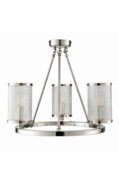Netlighting Easton 3 Light Semi flush Bright Nickel Ribbed Glass With Bubbles E14 in Grey - thumbnail 5