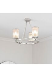 Netlighting Easton 3 Light Semi flush Bright Nickel Ribbed Glass With Bubbles E14 in Grey - thumbnail 2