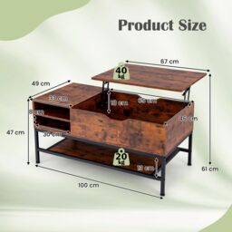 Costway Lift Top Coffee Table Living Room Center Table W/ Removable Shelf in Brown - thumbnail 3