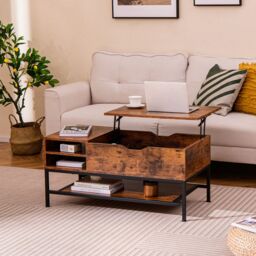 Costway Lift Top Coffee Table Living Room Center Table W/ Removable Shelf in Brown - thumbnail 1
