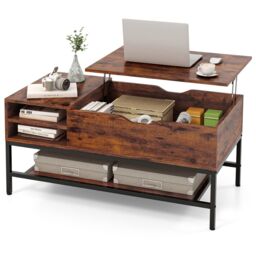 Costway Lift Top Coffee Table Living Room Center Table W/ Removable Shelf in Brown - thumbnail 2