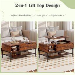 Costway Lift Top Coffee Table Living Room Center Table W/ Removable Shelf in Brown - thumbnail 4