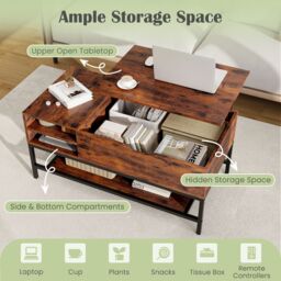 Costway Lift Top Coffee Table Living Room Center Table W/ Removable Shelf in Brown - thumbnail 5