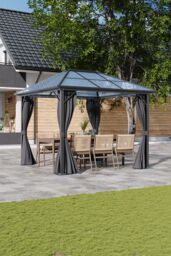Living and Home 10 x 10FT Metal Frame Hardtop Patio Gazebo with Curtains in Dark Grey - thumbnail 2
