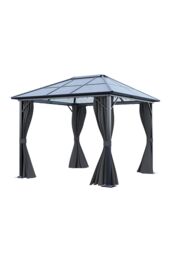 Living and Home 10 x 10FT Metal Frame Hardtop Patio Gazebo with Curtains in Dark Grey - thumbnail 3