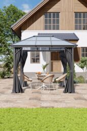 Living and Home 10 x 10FT Metal Frame Hardtop Patio Gazebo with Curtains in Dark Grey - thumbnail 1