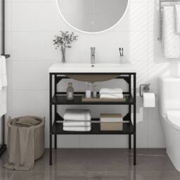 Berkfield Home Elegant Bathroom Washbasin Frame with Built-in Basin Black Iron - thumbnail 2