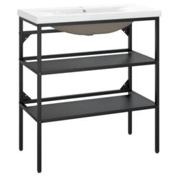 Berkfield Home Elegant Bathroom Washbasin Frame with Built-in Basin Black Iron - thumbnail 3