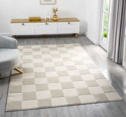 Desire Rugs Vellure Modern Living Room Area Rug Embossed Metallic Sheen Grid in Cream - Size: 60 cm x 220 cm - thumbnail 5