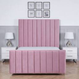 Living Comfort Bedz Zenith Plush Velvet Upholstered Bed Slatted Base with 48Inch Headboard in Pink - Size: Double - thumbnail 2
