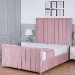 Living Comfort Bedz Zenith Plush Velvet Upholstered Bed Slatted Base with 48Inch Headboard in Pink - Size: Double