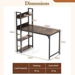 Gymax Writing Desk Industrial Gaming Table With Power Outlets & Shelves in Brown - thumbnail 2