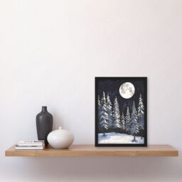"Artery8 Full Moon Over Winter Forest Landscape Snowy Trees Framed Art Print in Grey - Size: W12"" x H16""" - thumbnail 4