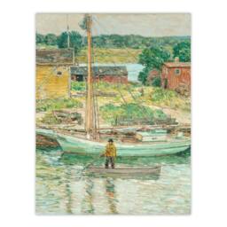 Artery8 Childe Hassam Framed Wall Art Oyster Sloop Sailboat in Cos Cob Harbour - Size: A4 - thumbnail 3