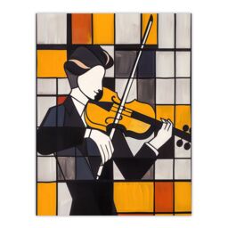 "Artery8 Violinist Painting Cubism Classical Music Lover Wall Art Print in Yellow - Size: W12"" x H16""" - thumbnail 1