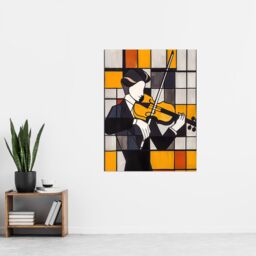 "Artery8 Violinist Painting Cubism Classical Music Lover Wall Art Print in Yellow - Size: W12"" x H16""" - thumbnail 4