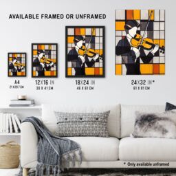 "Artery8 Violinist Painting Cubism Classical Music Lover Wall Art Print in Yellow - Size: W12"" x H16""" - thumbnail 3