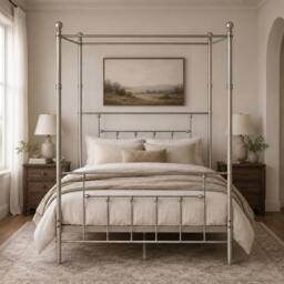 SquareBoxx Charlotte Double Four Poster Metal Bed Frame with Metal Slats in Silver - thumbnail 2