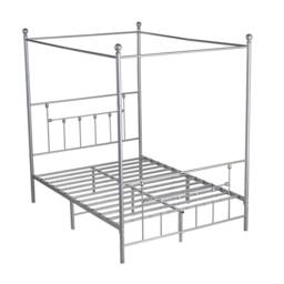 SquareBoxx Charlotte Double Four Poster Metal Bed Frame with Metal Slats in Silver - thumbnail 4