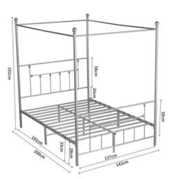 SquareBoxx Charlotte Double Four Poster Metal Bed Frame with Metal Slats in Silver - thumbnail 3