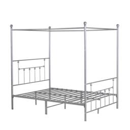 SquareBoxx Charlotte Double Four Poster Metal Bed Frame with Metal Slats in Silver - thumbnail 5