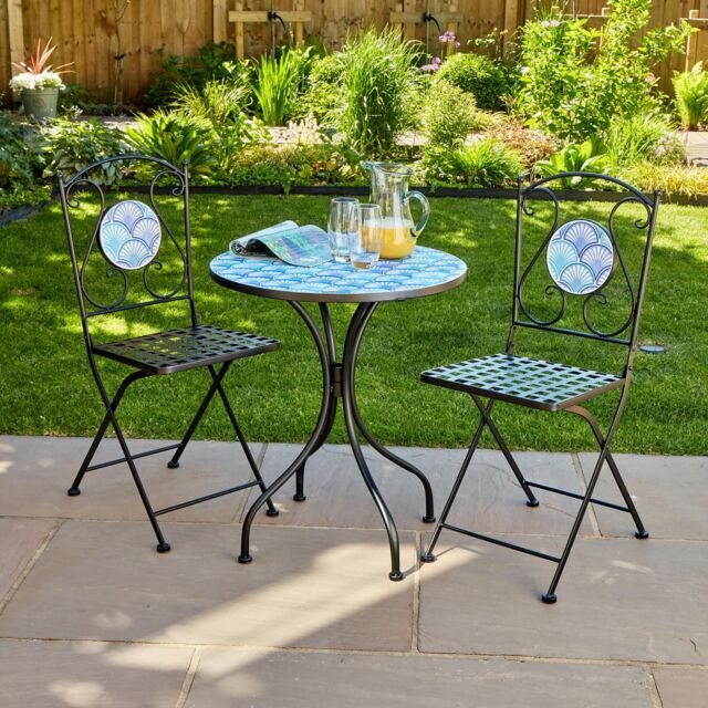 Home Source Shell Mosaic Design Bistro Patio Set Outdoor Garden Balcony Furniture in Blue - image 1